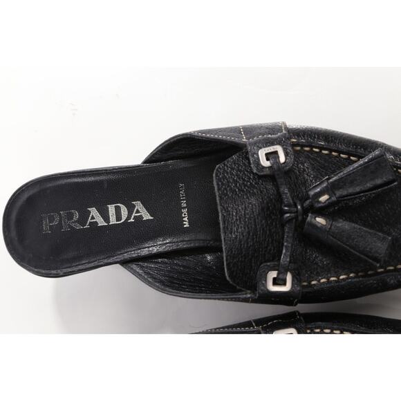 Vintage Prada Black Pebbled Leather Square Toe Mules Size 36 - Picture 4 of 14